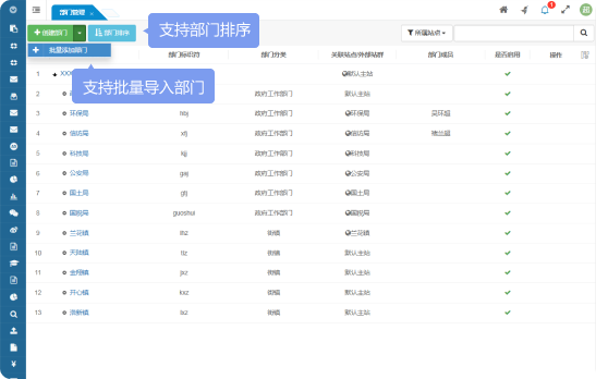 支持批量導(dǎo)入部門、支持部門排序